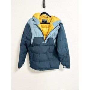 Bearded Goat Mens Half Snap Zip Up Lined Puffer Jacket Hooded Colorblock Large